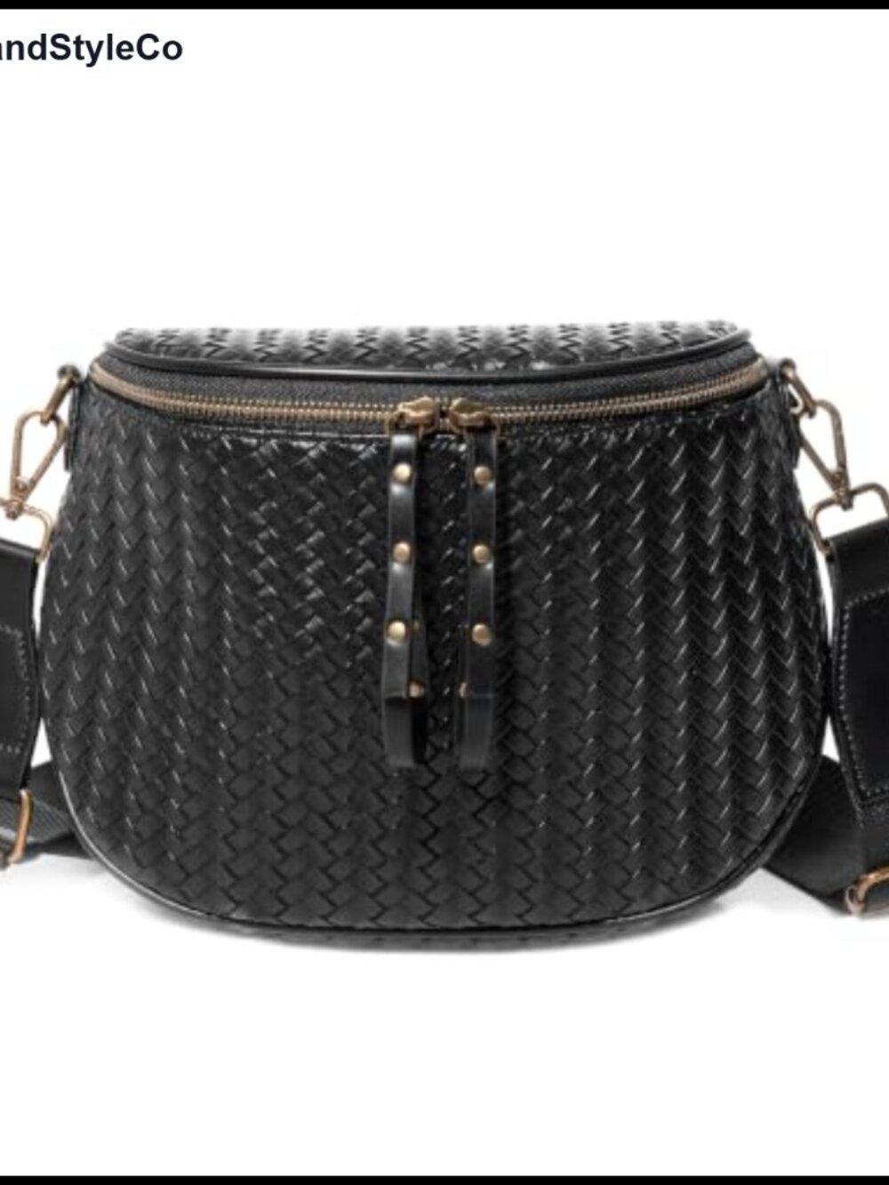 Woven Crossbody Bum Bag PU Leather Waterproof Zip Pockets